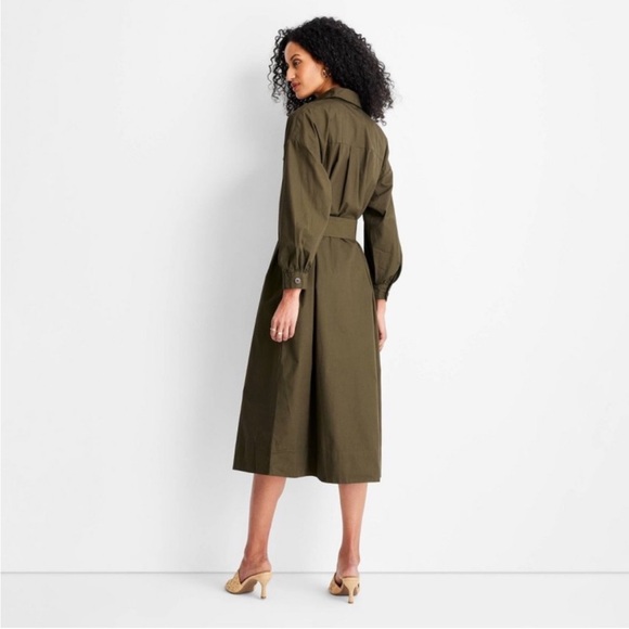 Olive Midi Shirt Dress - Picture 2 of 4